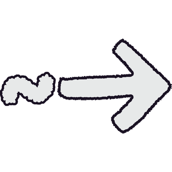 a squiggly line and an arrow pointing right. Its a off white with a dark almost black purple outline.